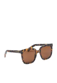 Ochelari de soare din material sintetic - rame patrate cu imprimeu pantera - lentile cu protectie UV400 - include etui - Maro - Marime unica