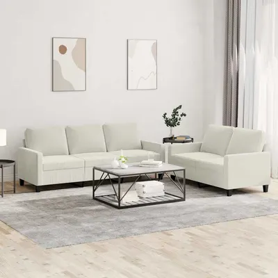 vidaXL Set de canapele cu perne, 2 piese, crem, catifea