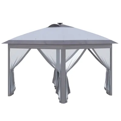 Outsunny Pavilion pliant 3,3 x 3,3 m cu iluminare LED, draperii din plasă, geantă de transport, Gri | Aosom Romania