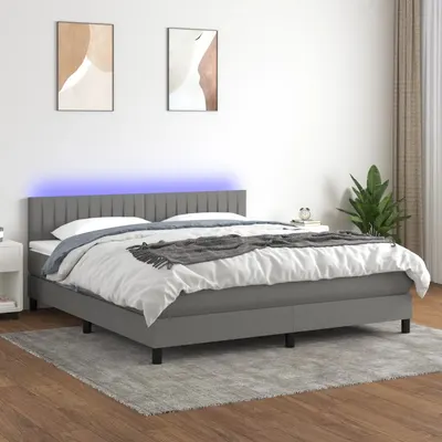 Gossi pat cu arcuri, saltea si led, gri inchis, 160x200 cm, textil