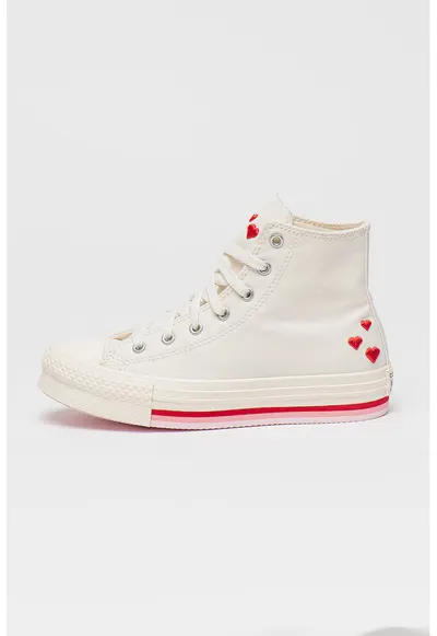 Pantofi sport cu talpa flatform si imprimeu Chuck Taylor All Star - Rosu/Alb/Roz