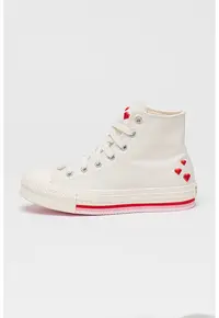 Pantofi sport cu talpa flatform si imprimeu Chuck Taylor All Star - Rosu/Alb/Roz