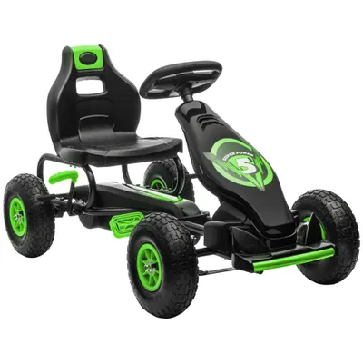 HOMCOM Kart cu Pedale pentru Copii 5-12 Ani cu Scaun Reglabil, din Metal și PP, 121x58x61 cm, Verde și Negru | Aosom Romania