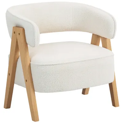 HOMCOM Fotoliu de living din țesătură bouclé, fotoliu tapițat, șezut larg, spătar ergonomic, 70 x 64 x 71 cm, alb | Aosom Romania