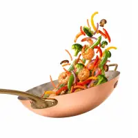 Tigaie Wok din Cupru Pur, 31 cm, Maner din Bronz Masiv, AlmaCozinha