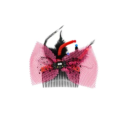 Agrafă pentru Halloween, model păianjen cu fundiță roz, 8 cm