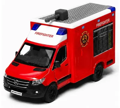Mașinuță metalică Kinsmart Firefighter Edition - Mercedes-Benz Sprinter, cu tun de apă, 1:48