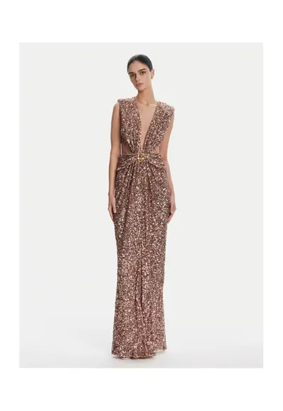Rochie de seara de dama maro - auriu
