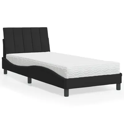 vidaXL Pat cu saltea, Hanko, negru, 90x190 cm, catifea