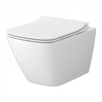 Set vas Wc suspendat patrat, alb si capac duroplast slim Cersanit City Pro