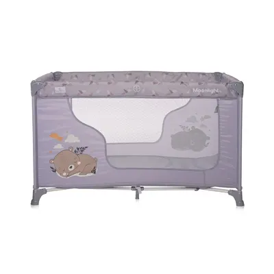 Patut pliabil pentru copii Lorelli Moonlight Grey Dream, deschidere laterala cu fermoar, geanta de transport