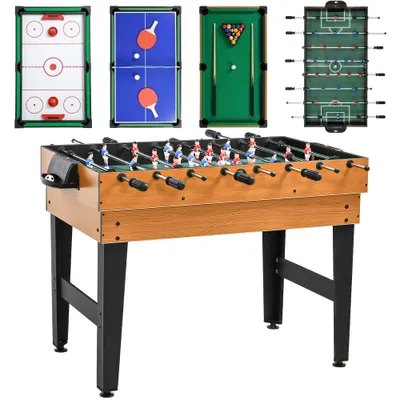 HOMCOM Masă de Joc 4 în 1 cu Fotbal de Masă, Biliard, Ping-Pong și Air Hockey, Vârstă 6+ Ani, 107x61x84,5 cm, Multicolor | Aosom Romania