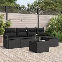 Set canapea de gradina Gossi 6 piese cu perne bej din ratan polimeric, canapea de gradina Gossi cu depozitare si perne pentru 2 persoane, negru, ratan polimeric