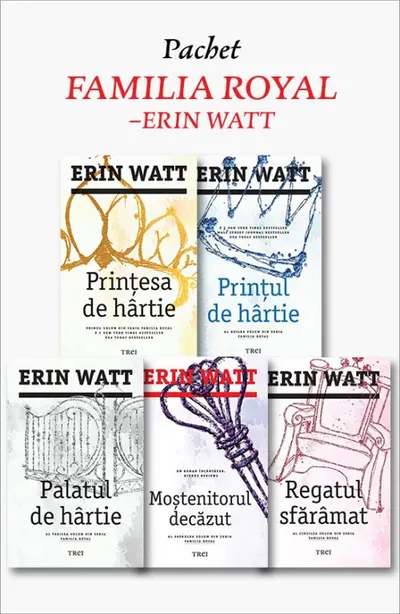 Pachet Seria „Familia Royal” – Erin Watt. Prințesa de hârtie (Vol. 1)/Prințul de hârtie (Vol. 2)/Palatul de hârtie (Vol. 3)/Moștenitorul decăzut (Vol. 4)/Regatul sfărâmat (Vol. 5)