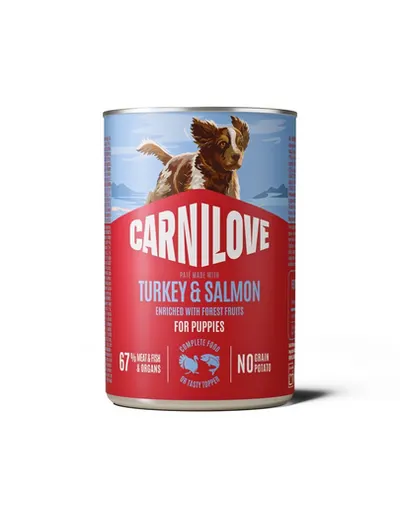 Hrană umedă căței CARNILOVE Dog Can Puppy 400 g curcan și somon, pate