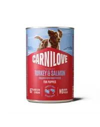 Hrană umedă căței CARNILOVE Dog Can Puppy 400 g curcan și somon, pate
