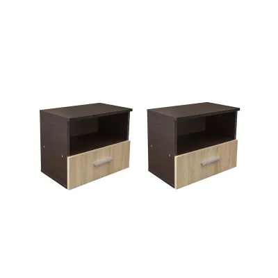 Set 2 Noptiere ALMA, 1 sertar, sonoma inchis + sonoma deschis, 50x30x42 cm
