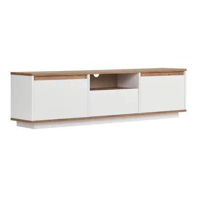 Comodă TV albă/în culoare naturală cu aspect de lemn de pin 160x42x30 cm Sentinel – Kalune Design