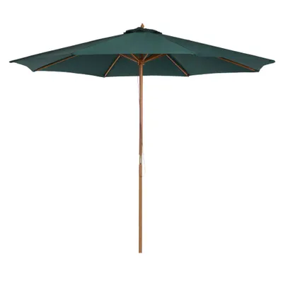 Outsunny Umbrelă de Grădină cu Deschidere cu Șnur, Stâlp din Lemn și Înveliș din Poliester, Ø300x250 cm, Verde Închis | Aosom Romania