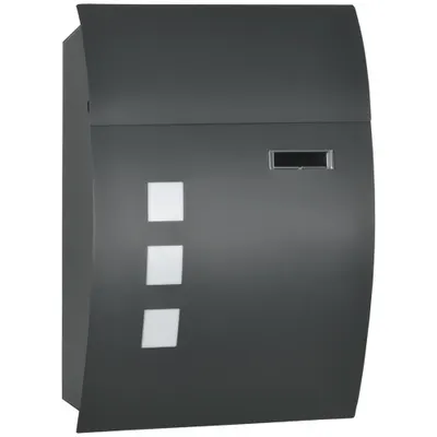HOMCOM Cutie Postala Curbata din Otel Zincat cu 3 Fante si 2 Chei de Securitate incluse, 45x10x32 cm, Gri | Aosom Romania