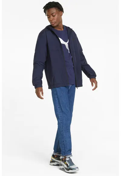 Jacheta windbreaker cu gluga Essentials Solid - Negru/Bleumarin