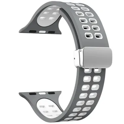 Curea Perforata cu Magnet pentru Apple Watch, Ajustabila, Silicon, Gri-alb - 38/40/41 mm Engros