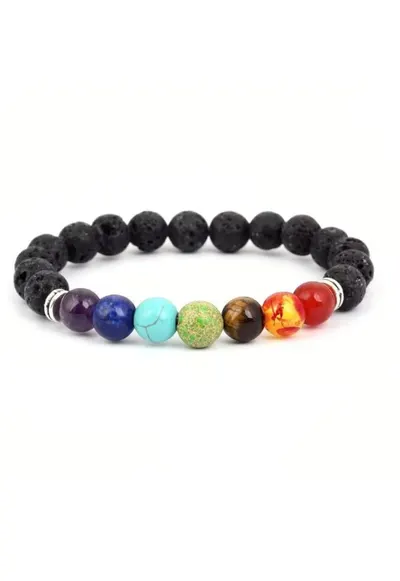 Bratara Difuzor Aromaterapie “Harmony” 7 Chakre - cu pietre de Lava (Vulcanice) - Sfere 8mm - multicolor - 17-18
