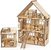 Set din lemn de asamblat Woodpy - Casuta pentru papusi cu mobilier, 296 piese
