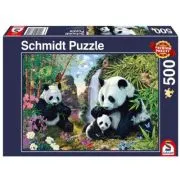 Puzzle 500 piese, Familia panda la cascada, Schmidt