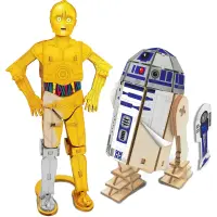 Macheta de Asamblat Wood WorX - Star Wars - C-3PO & R2D2 cu 110+ piese din lemn + vopsea, pensula si adeziv inclus