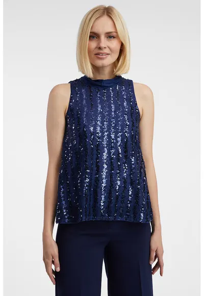 Bluza cu paiete - fara maneci - Albastru inchis