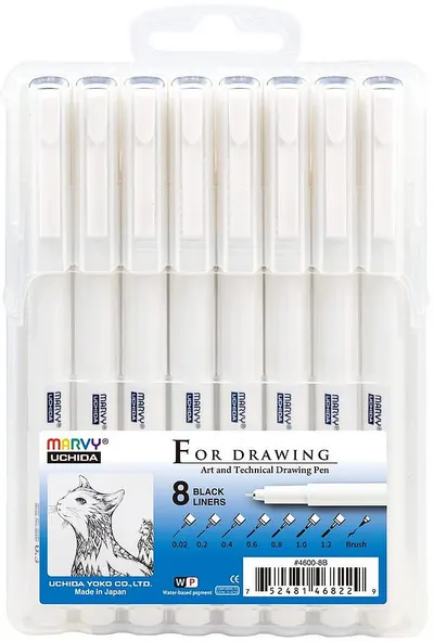 Set linere pentru desen Uchida Marvy 4600 - 8 bucati, negre