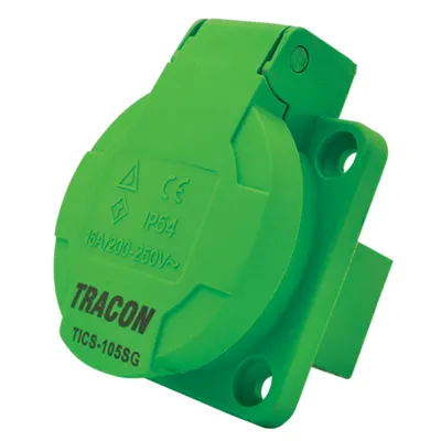 Priza încorporabila, cu CP lateral, capac rotund 16A, 250V, 2P+E, IP44 (SCHUKO)