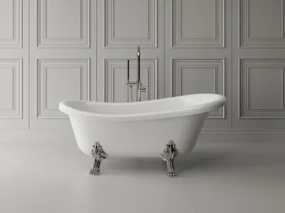Cada freestanding ovala, compozit alb lucios, 157x72x66.5 cm Foglia Retro