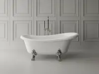 Cada freestanding ovala, compozit alb lucios, 157x72x66.5 cm Foglia Retro