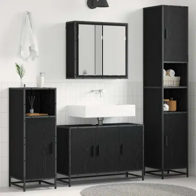 vidaXL Set de mobilier pentru baie 4 buc. Stejar Negru 90 x 33 x 60 cm