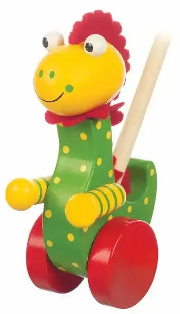 Jucărie de împins din lemn Orange Tree Toys - Dinosaurs, Dinozaur Vesel