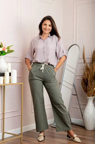 Pantaloni dama kaki din bumbac cu croi drept Cara
