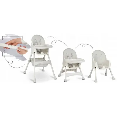 Scaun de masa 3in1 transformabil in scaunel clasic, cu cos de depozitare, baza antiderapanta, masuta reglabila, suport picioare si husa detasabila Ricokids Milo Gri
