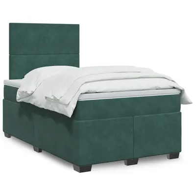 Gossi pat box spring cu saltea, verde inchis, 120x190 cm, catifea