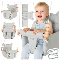 Leagan suspendat pentru bebelusi Malplay Malo Wave Grey, cu pernute confortabile si centuri de siguranta, din panza bumbac, design versatil, varsta 12-36 luni, maxim 60 kg