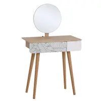HOMCOM Masă de Machiaj cu Oglindă Rotundă și Sertar, Design Jungle, Alb și Stejar, 70x39x120cm | Aosom Romania