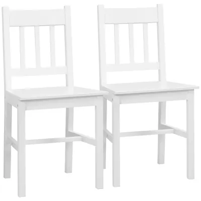 HOMCOM Set de 2 scaune de dining din lemn masiv, scaun de bucătărie, spătar lamele, stil casă de țară alb | Aosom Romania