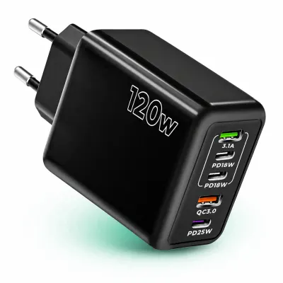 Incarcator Retea Timebox, 5 Porturi, 120W, 3 x Type-C, 2 x USB, Negru - Default Title