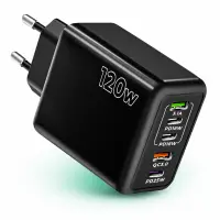 Incarcator Retea Timebox, 5 Porturi, 120W, 3 x Type-C, 2 x USB, Negru - Default Title