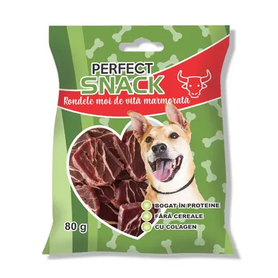 Hrana complementara pentru caini, Perfect Snack, rondele moi de vita marmorata, 80 g
