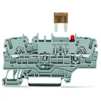 2-conductor fuse terminal block; for mini-automotive blade-style fuses; with test option; with blown fuse indication by LED; 12 V; for DIN-rail 35 x 15 and 35 x 7.5; 2.5 mm²; Push-in CAGE CLAMP®; 2,50 mm²; gray