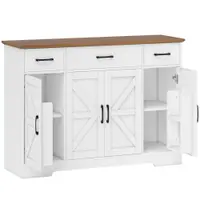HOMCOM Bufet Bucătărie Rustic, Bufet cu Uși Soft-Close, 3 Sertare, 3 Rafturi Reglabile, Portaspecii, PAL, MDF, Alb | Aosom Romania