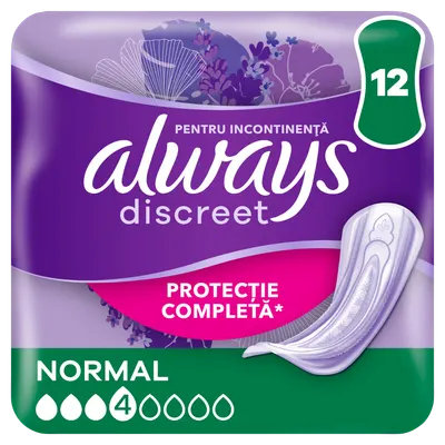 Absorbante pentru incontinenta urinara Discreet Normal, 12 bucati, Always