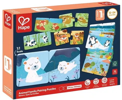 Puzzle educațional Hape International - Familii de animale, 36 piese